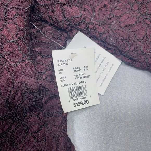 David's Bridal Dress Women 20W Garnet Lace Overlay Elbow Sleeve Cocktail NWT - Picture 12 of 16